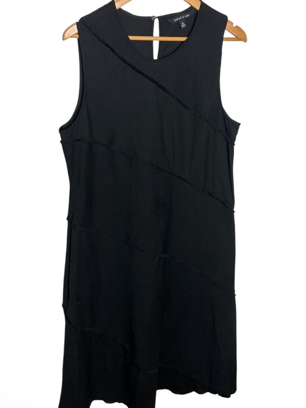 Isabel & Nina black linen blend Fringe tiered midi dress size XL